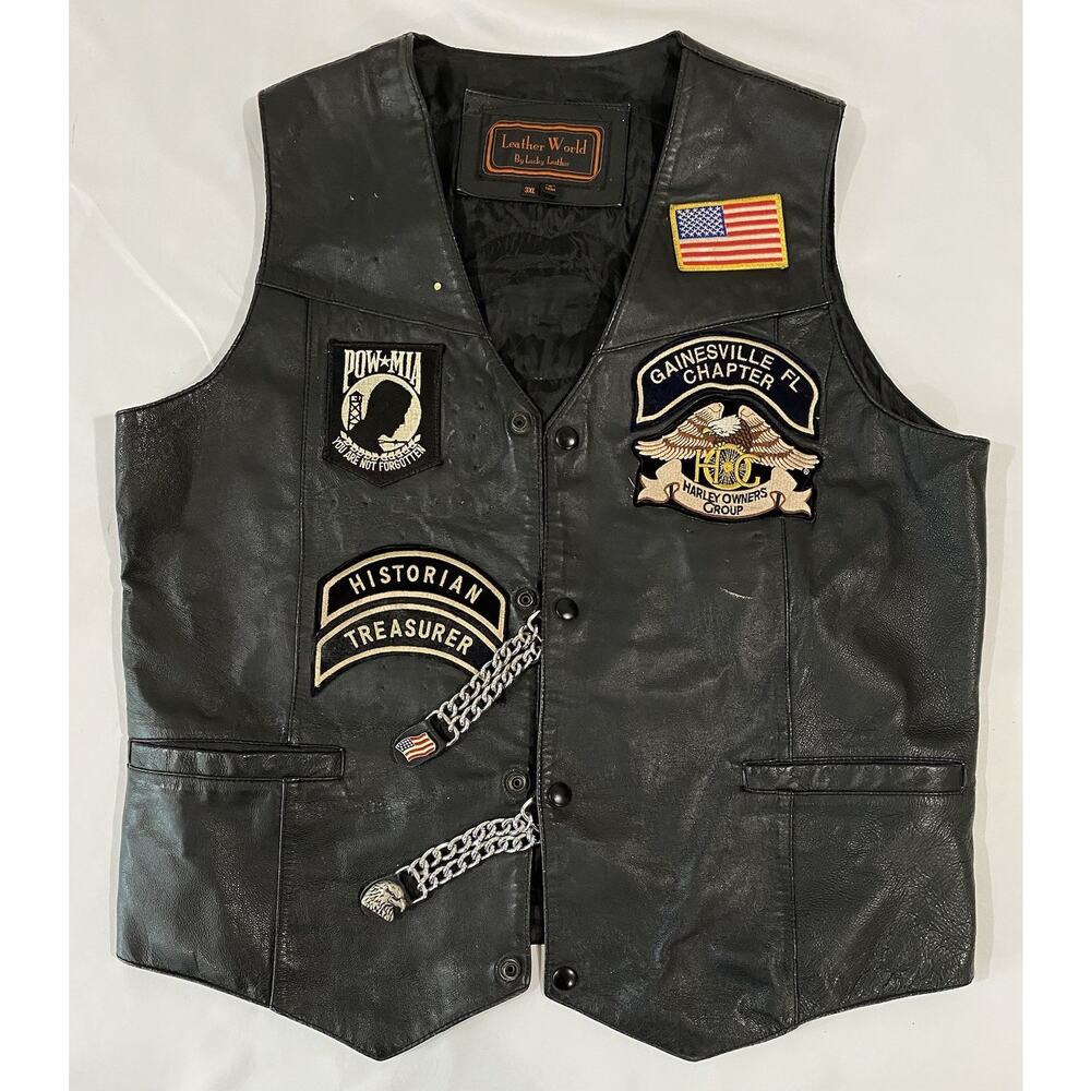 Lucky Leather Harley Davidson Vest Gainesville FL Patches Mens 3XL + Extenders
